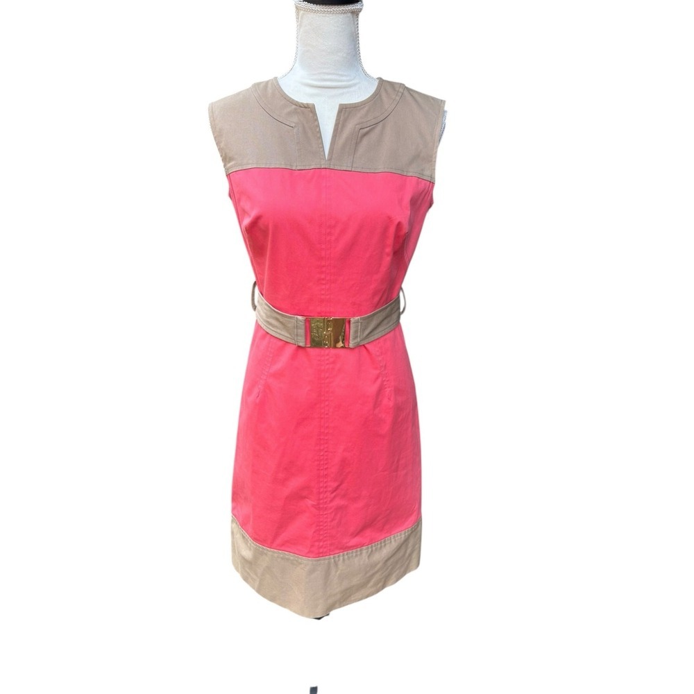 Milly Colorblock Belted Notched‎ Neck Sleeveless Mini Sheath Dress - 4 - Picture 2 of 11